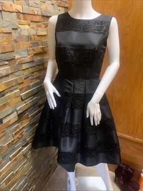 Tommy Hilfiger Black Glitter-Striped Fit & Flare Midi Dress 4